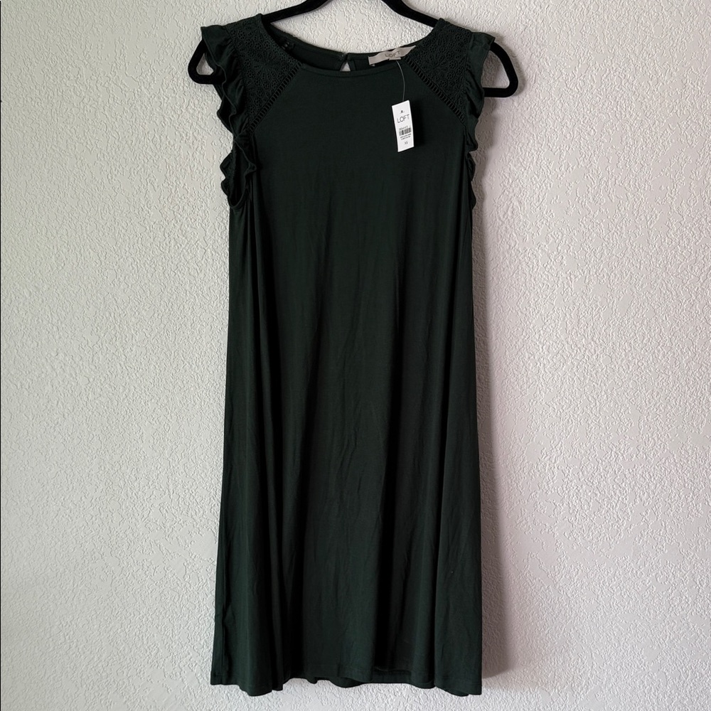 LOFT Olive Boho Ruffle Sleeveless Midi Dress